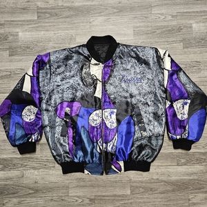 VINTAGE Picasso Reversible Jacket Arts Satin Bomber All Over Print Adult Large